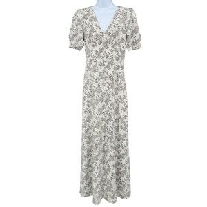 Madewell Puff-Sleeve V-Neck Midi Dress Size 2 In Floral